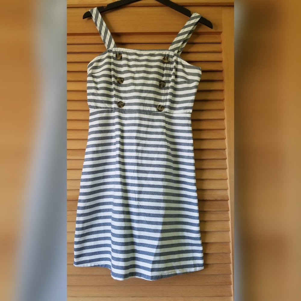 Grey and white striped dress.